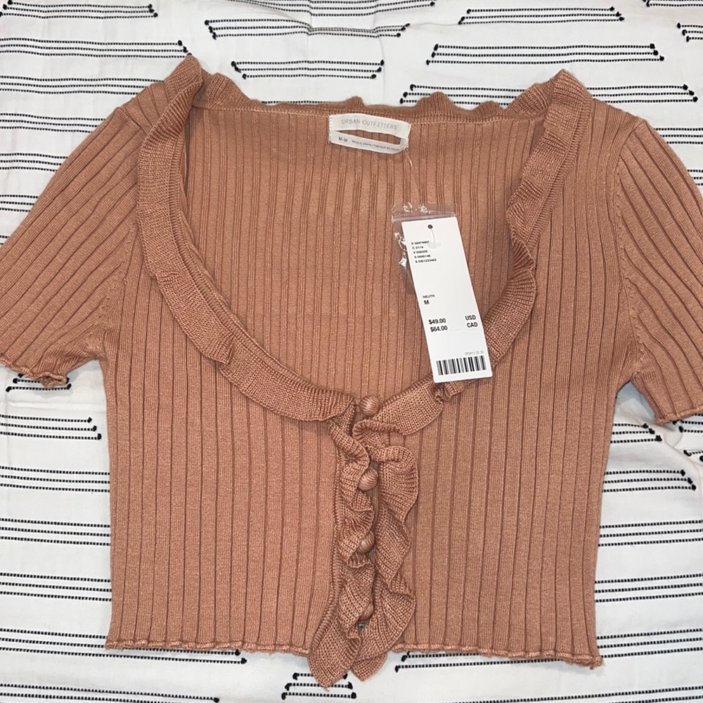 [DO NOT PURCHASE] NWT UO Ruffle Cropped Ribbed Button Up Top